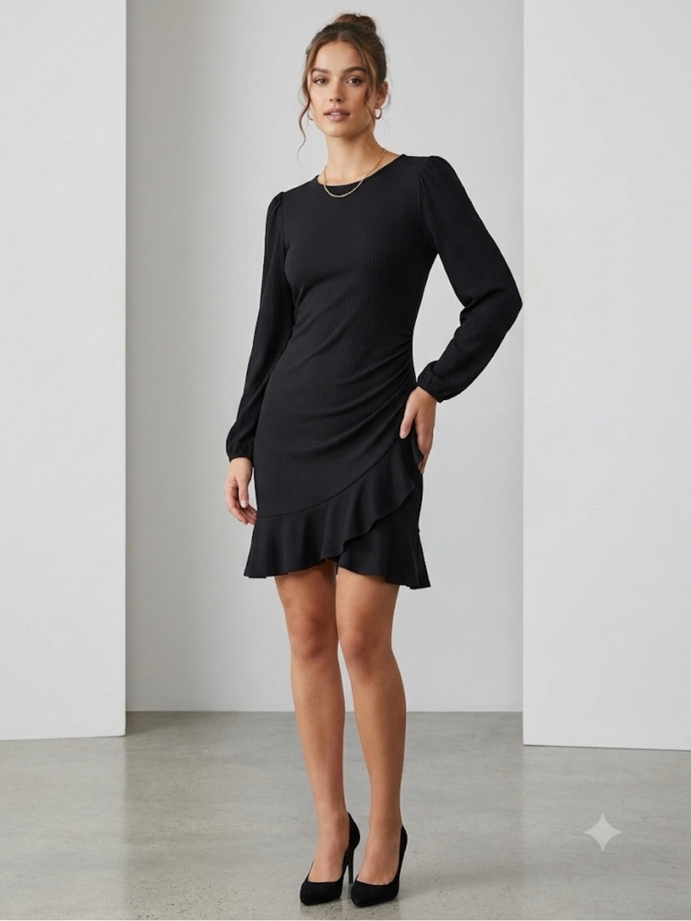 Byinns Women’s Black Long-Sleeve Swing Dress Size L